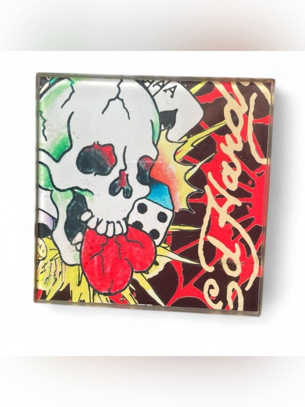 Ed Hardy Skull Tile Coasters in Black, Red, White, Green, Blue - Picture 4 of 5